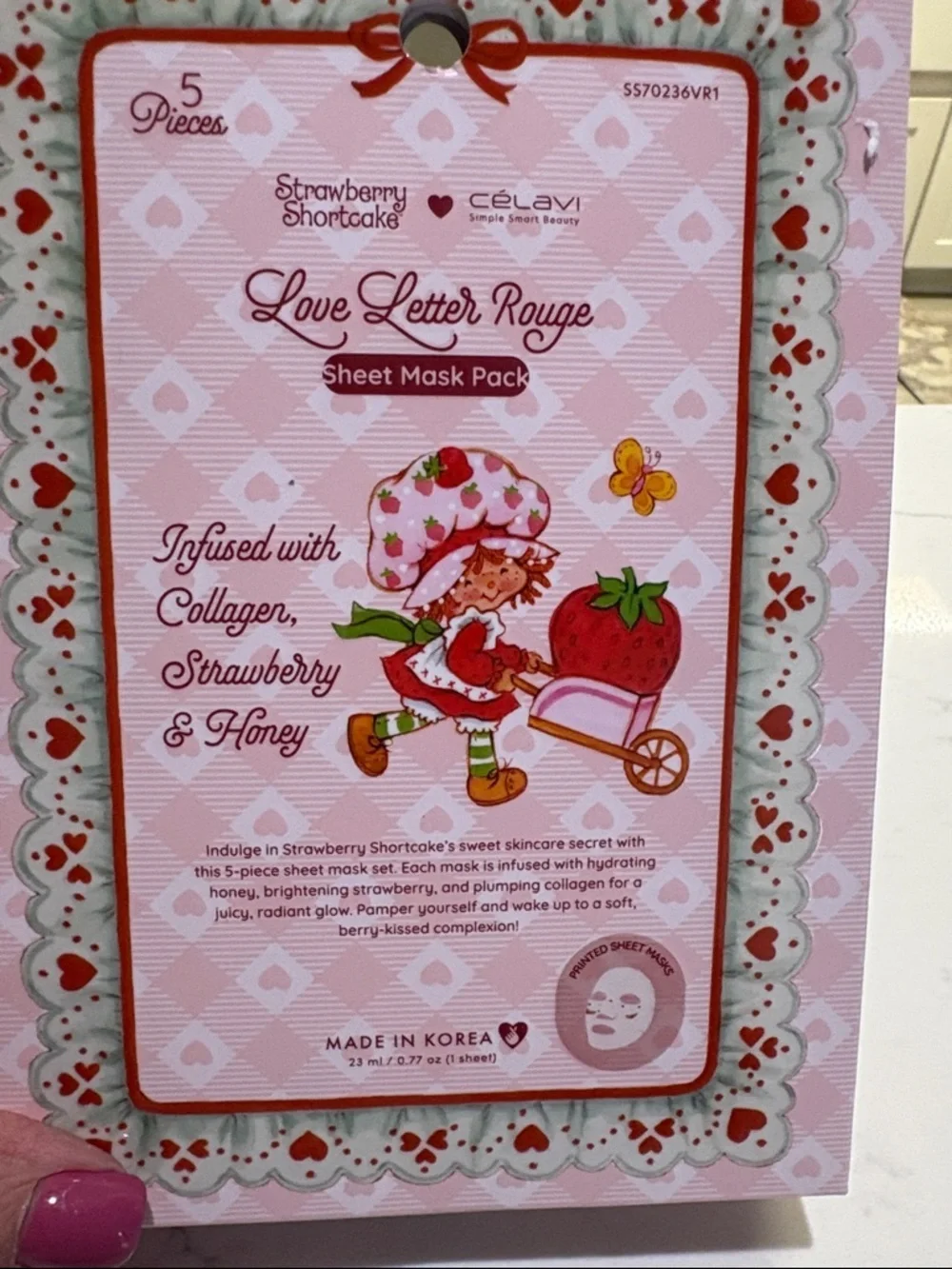 Celavi Love Letter Rouge Strawberry Sheet Mask Pack - Pink